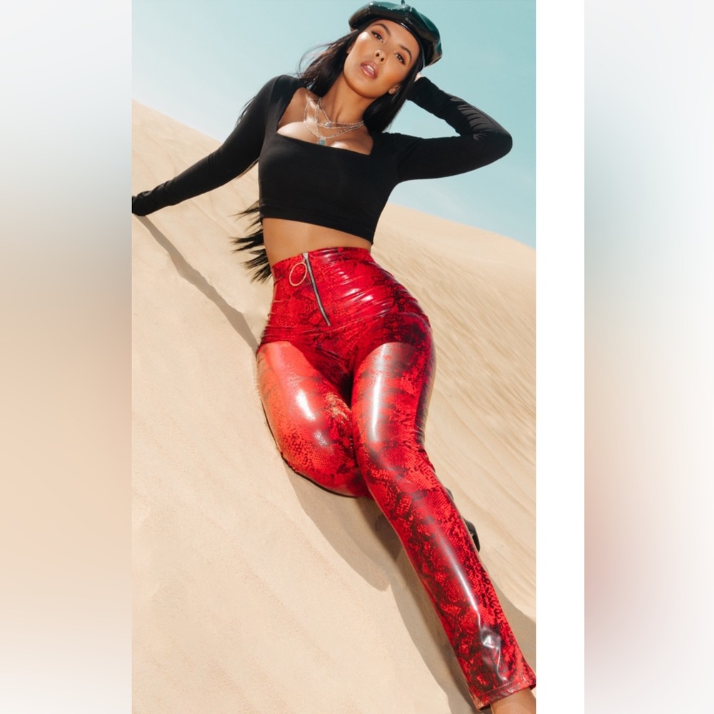 PLT Red Snake Vinyl Zip Front Pants